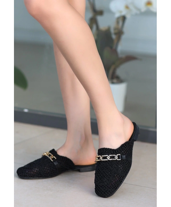 Emert Siyah Örgülü Terlik