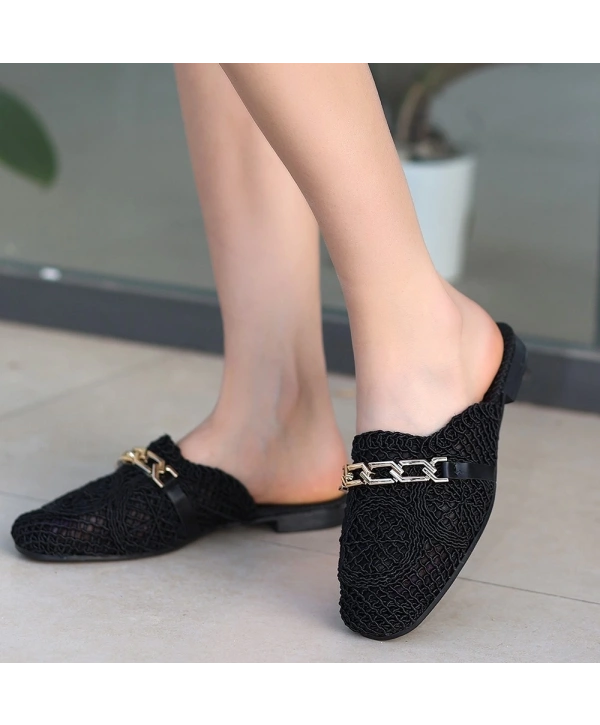 Emert Siyah Örgülü Terlik