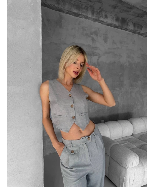 Essential yelek pantolon takım gri s255254