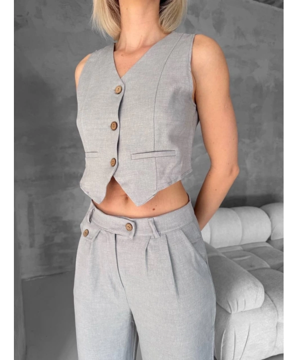 Essential yelek pantolon takım gri s255254