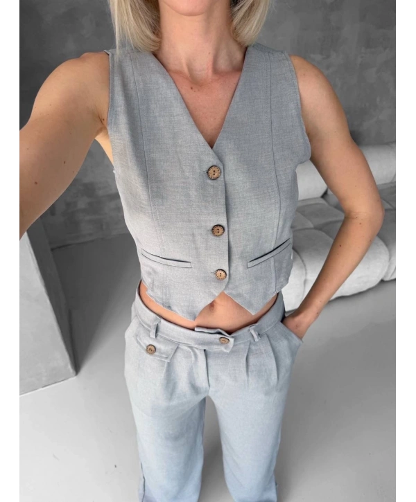 Essential yelek pantolon takım gri s255254