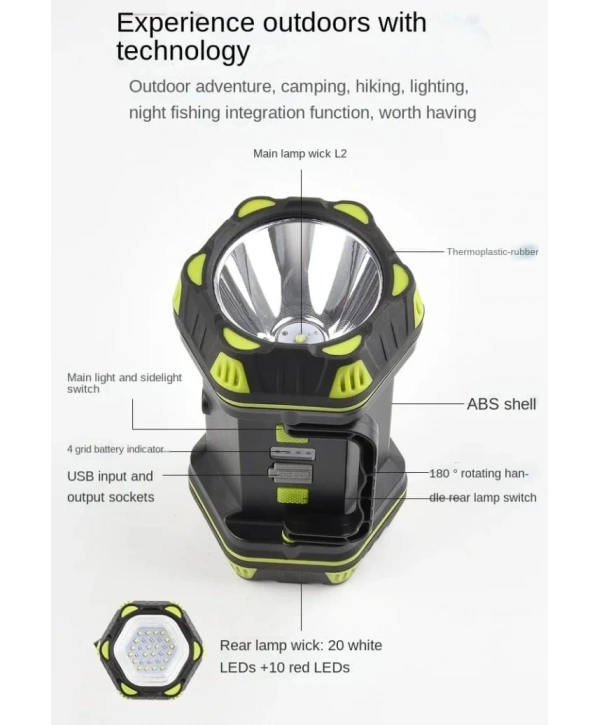 F-262 Yeni Güçlü Çift Taraflı Taşınabilir Spot Ve Işıldak Usb Powerbank Şarjlı Fener