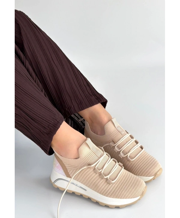 Feort Bej Triko Bağcıklı Spor Ayakkabı