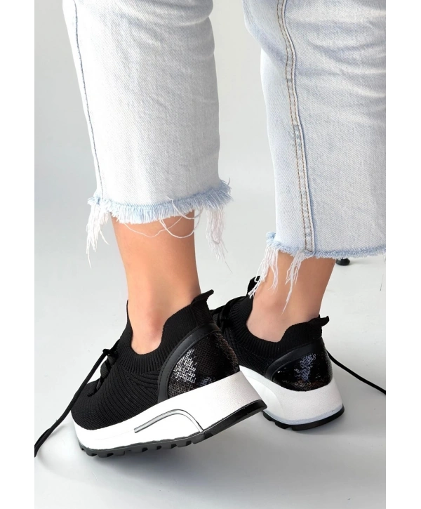 Feort Siyah Triko Bağcıklı Spor Ayakkabı