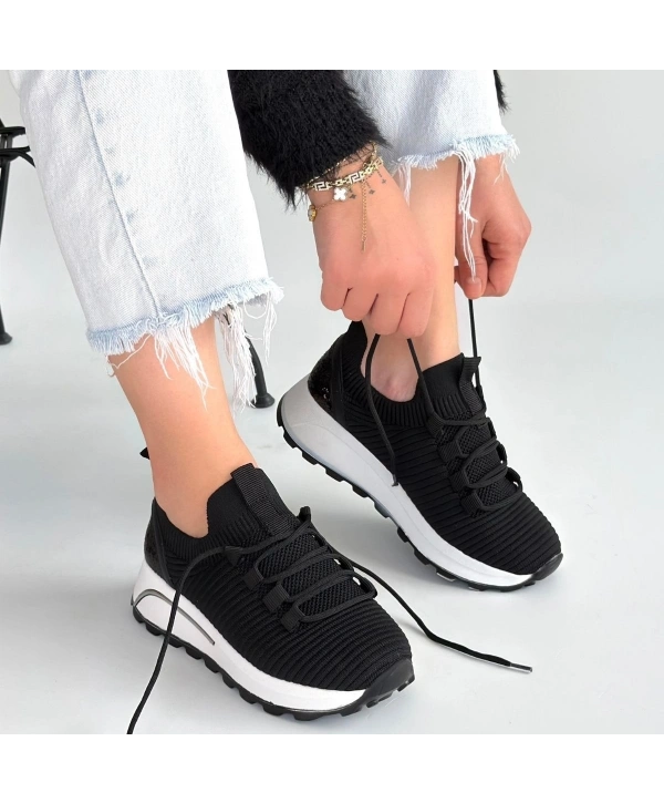 Feort Siyah Triko Bağcıklı Spor Ayakkabı