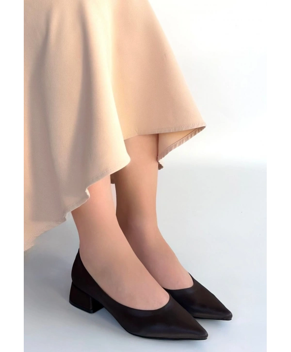 Ferla Acı Kahve Cilt Topuklu Ayakkabı