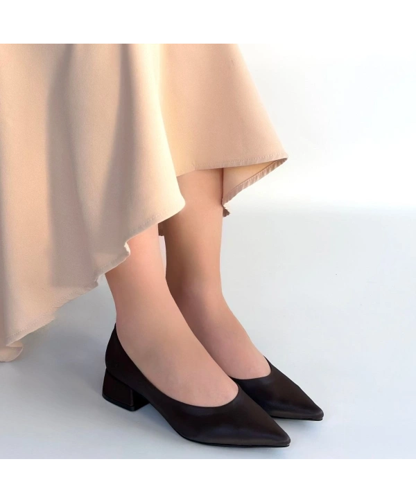 Ferla Acı Kahve Cilt Topuklu Ayakkabı