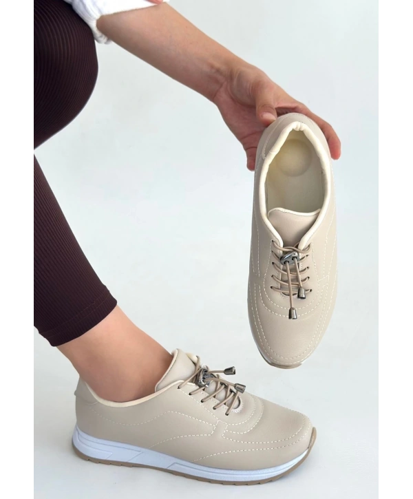 Finna Bej Cilt Bağcıklı Spor Ayakkabı