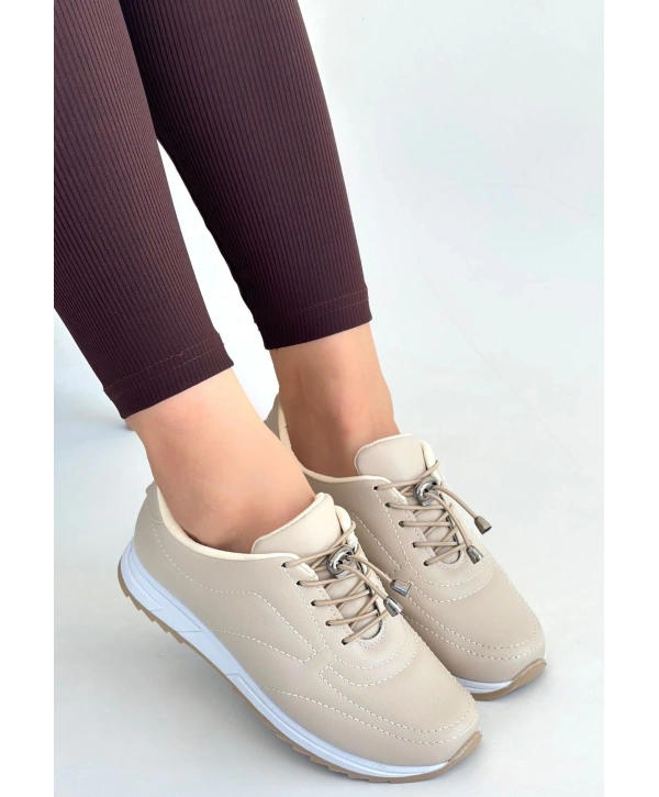 Finna Bej Cilt Bağcıklı Spor Ayakkabı