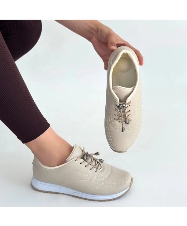 Finna Bej Cilt Bağcıklı Spor Ayakkabı