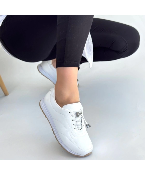 Finna Beyaz Cilt Bağcıklı Spor Ayakkabı