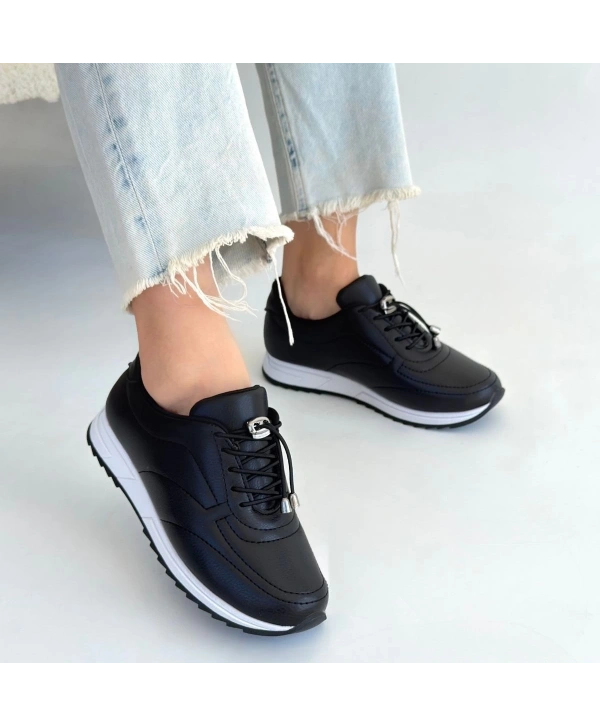 Finna Siyah Cilt Bağcıklı Spor Ayakkabı