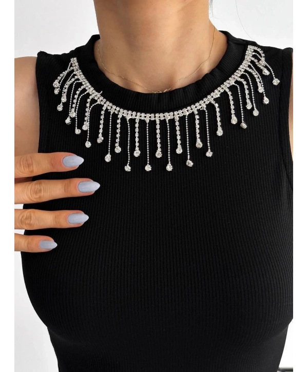 fitilli kaşkorse yakası zincirli atlet siyah