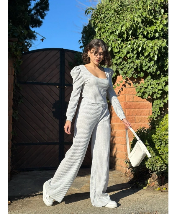 Fitilli prenses kol alt üst takım gri