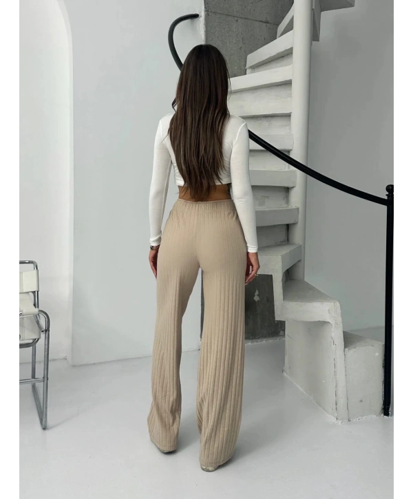 Fitilli şardonlu pantolon bej a4058