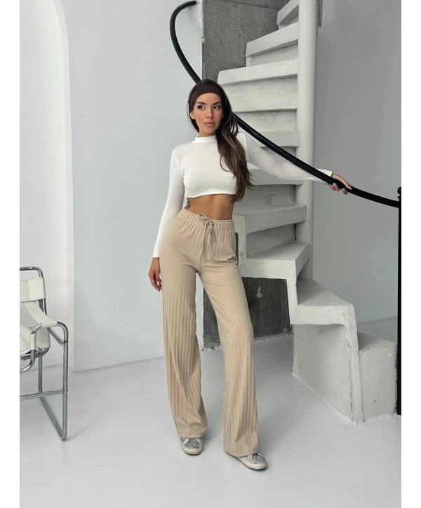 Fitilli şardonlu pantolon bej a4058