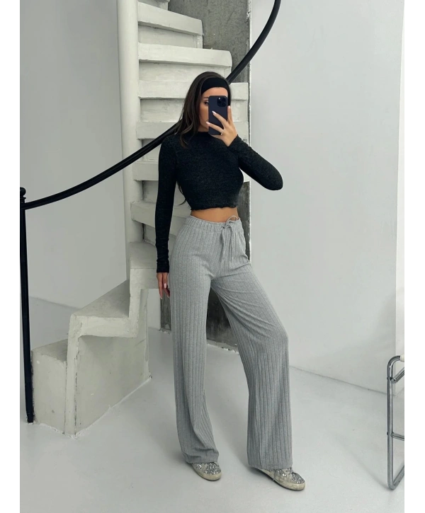 Fitilli şardonlu pantolon gri a4058