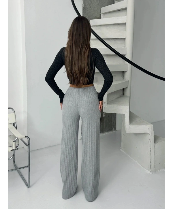 Fitilli şardonlu pantolon gri a4058