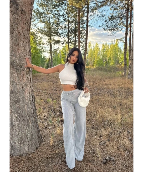 Fitilli şardonlu pantolon gri a4058