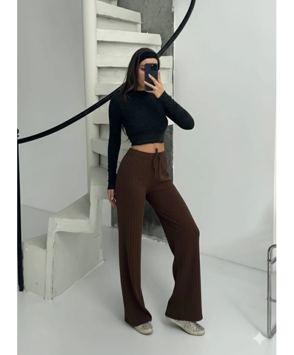 Fitilli şardonlu pantolon kahve a4058