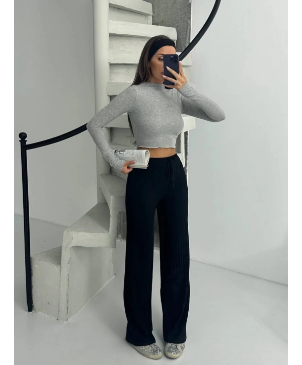 Fitilli şardonlu pantolon siyah a4058