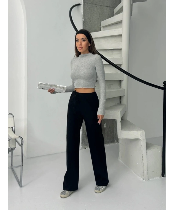 Fitilli şardonlu pantolon siyah a4058