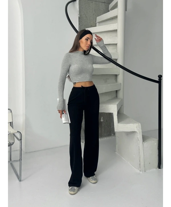 Fitilli şardonlu pantolon siyah a4058