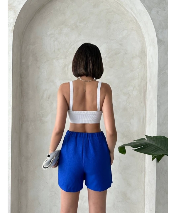 Fiyonklu şort etek saks s255021