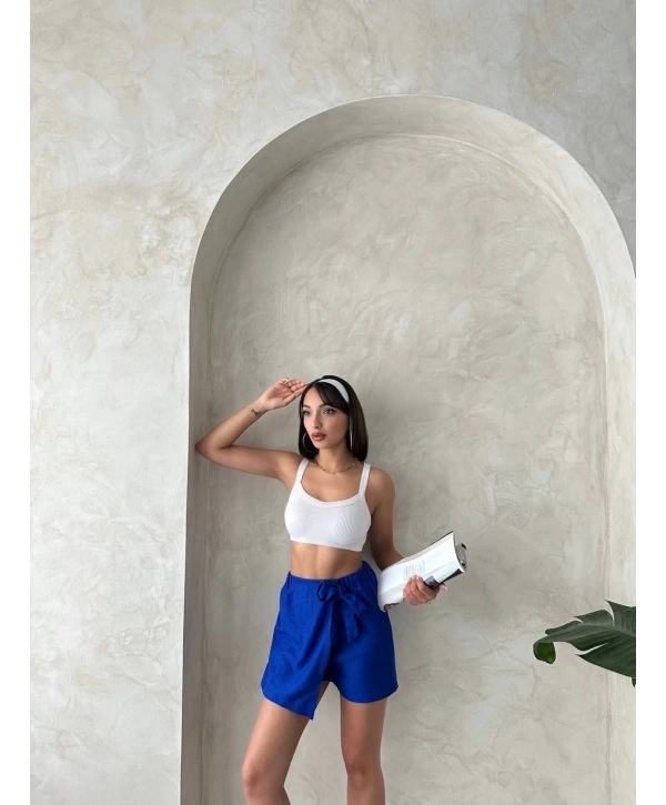 Fiyonklu şort etek saks s255021