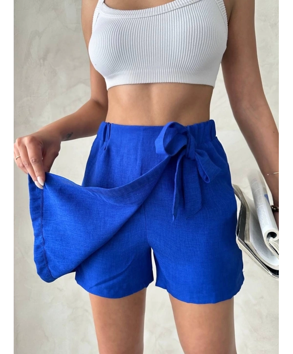 Fiyonklu şort etek saks s255021