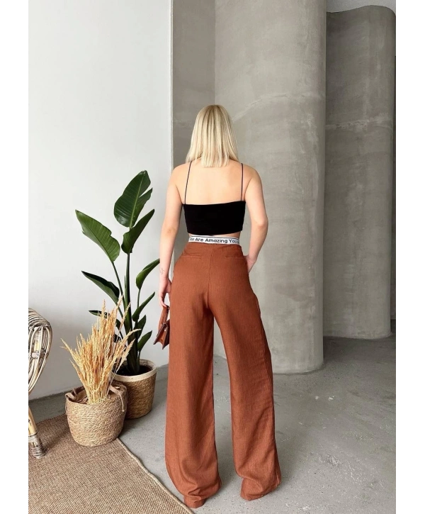 Flamlı kahve pantolon