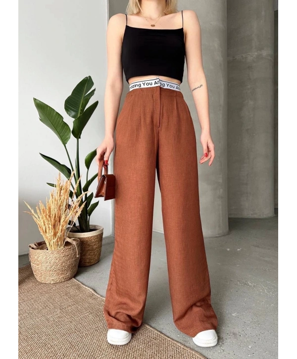 Flamlı kahve pantolon