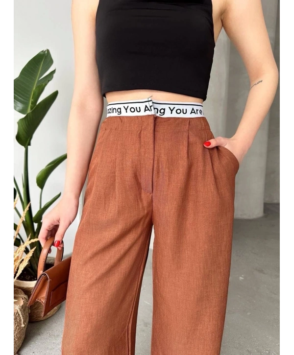 Flamlı kahve pantolon