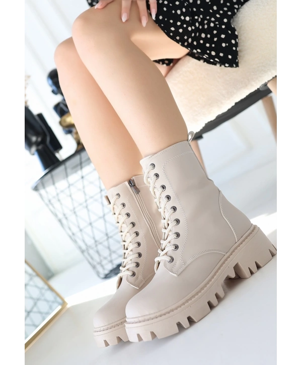 Flona Bej Cilt Bağcıklı Bot