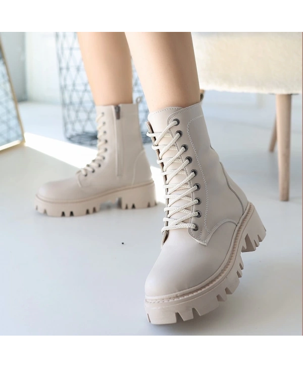 Flona Bej Cilt Bağcıklı Bot