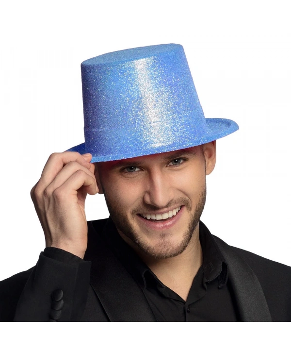 Floresan Mavi Renk Simli Uzun Fötr Melon Şapka 12 Cm