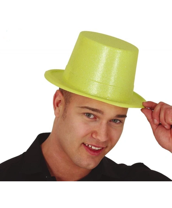 Floresan Sarı Renk Simli Uzun Fötr Melon Şapka 12 Cm