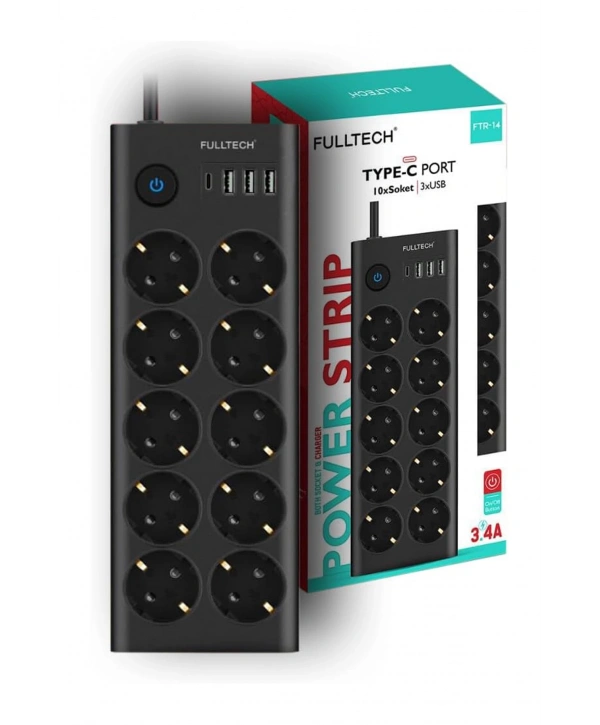 Ftr14 Type-c Girişli Akım Korumalı 10’lu Priz, 3 Usb