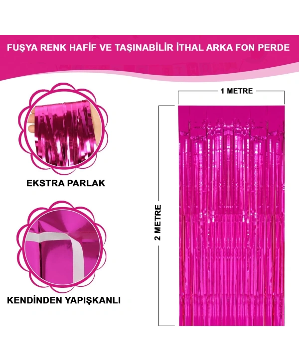 Fuşya Renk Ekstra Metalize Parlak Saçaklı Arka Fon Perde İthal A Kalite 1x2 Metre