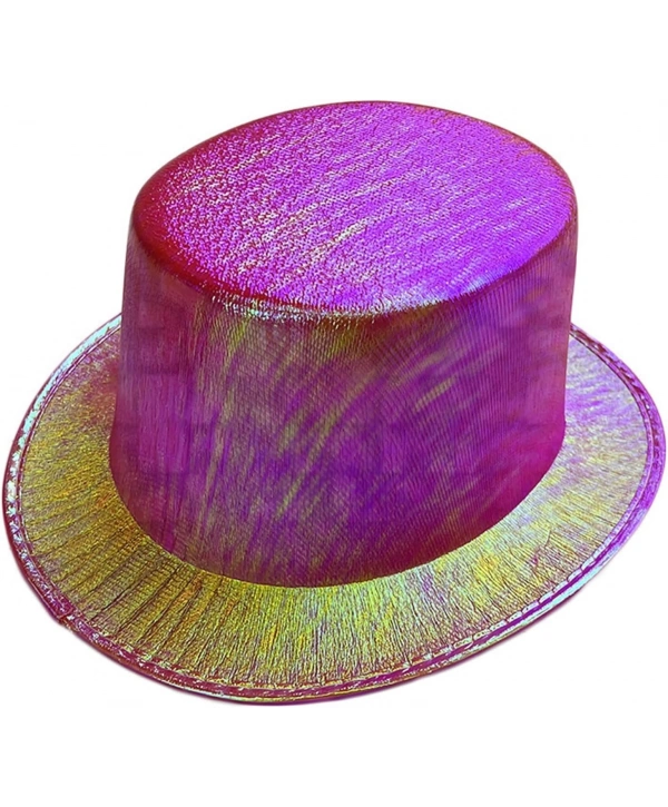 Fuşya Renk Işıltılı Hologram Kumaş Kaplama Fötr Silindir Şapka Yetişkin Boy