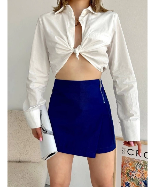 Gabardin fermuarlı şort etek S24906