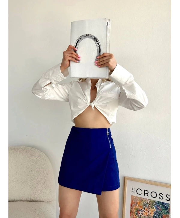 Gabardin fermuarlı şort etek S24906