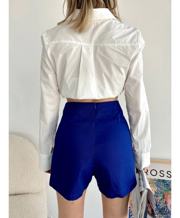 Gabardin fermuarlı şort etek S24906