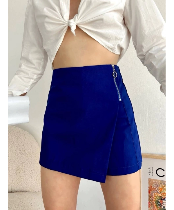 Gabardin fermuarlı şort etek S24906