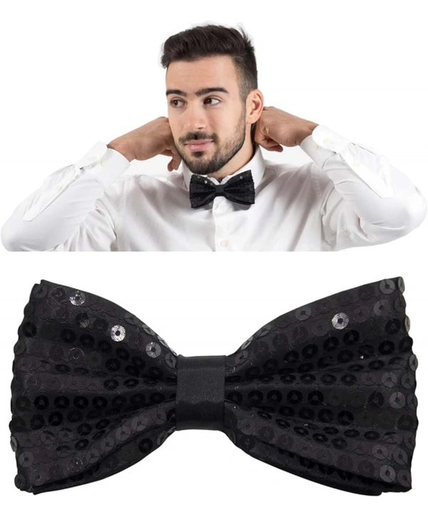 Gece Işıltısı Siyah Payetli Pullu Papyon 7x2 Cm