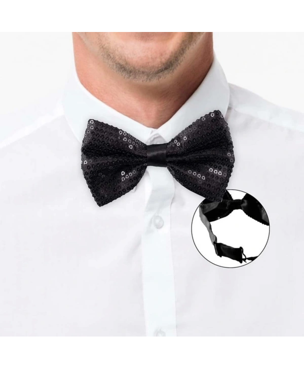 Gece Işıltısı Siyah Payetli Pullu Papyon 7x2 Cm