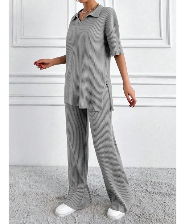 Geniş fitilli polo yaka kısa kol takım