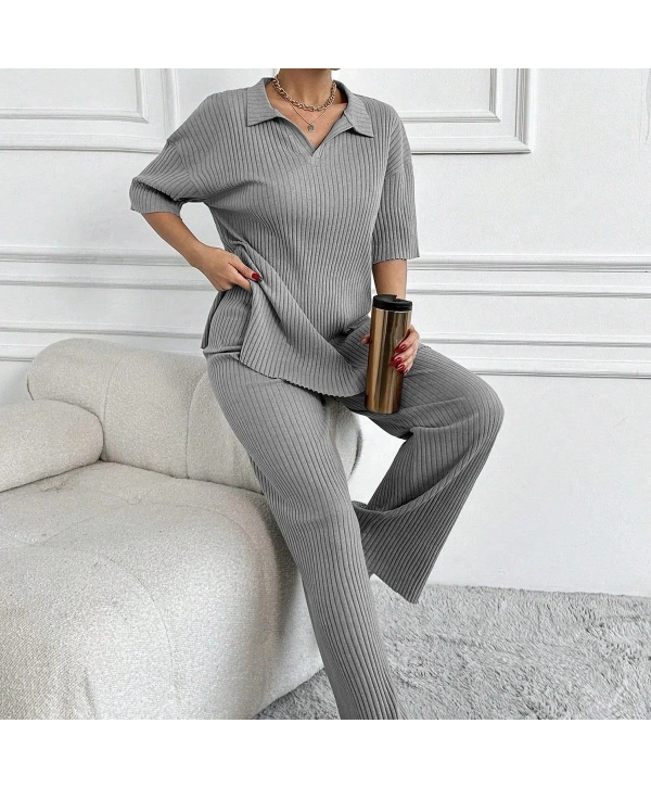 Geniş fitilli polo yaka kısa kol takım