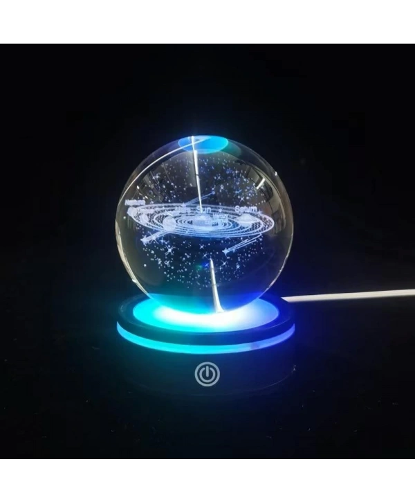 Gezegenler Tasarımlı Renk Değiştiren Dönen Cam Küre