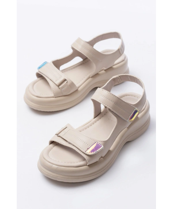 Ginya Bej Cilt Cırt Cırtlı Sandalet